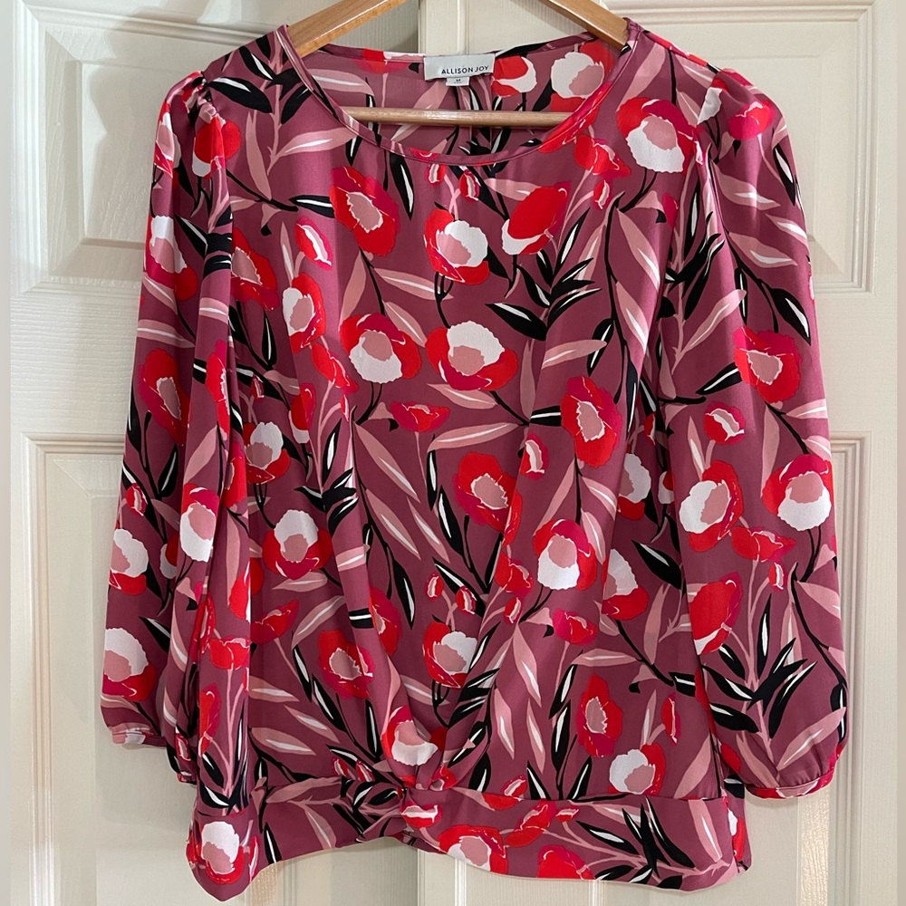 Allison Joy Poppy Floral Tie-Front Blouse